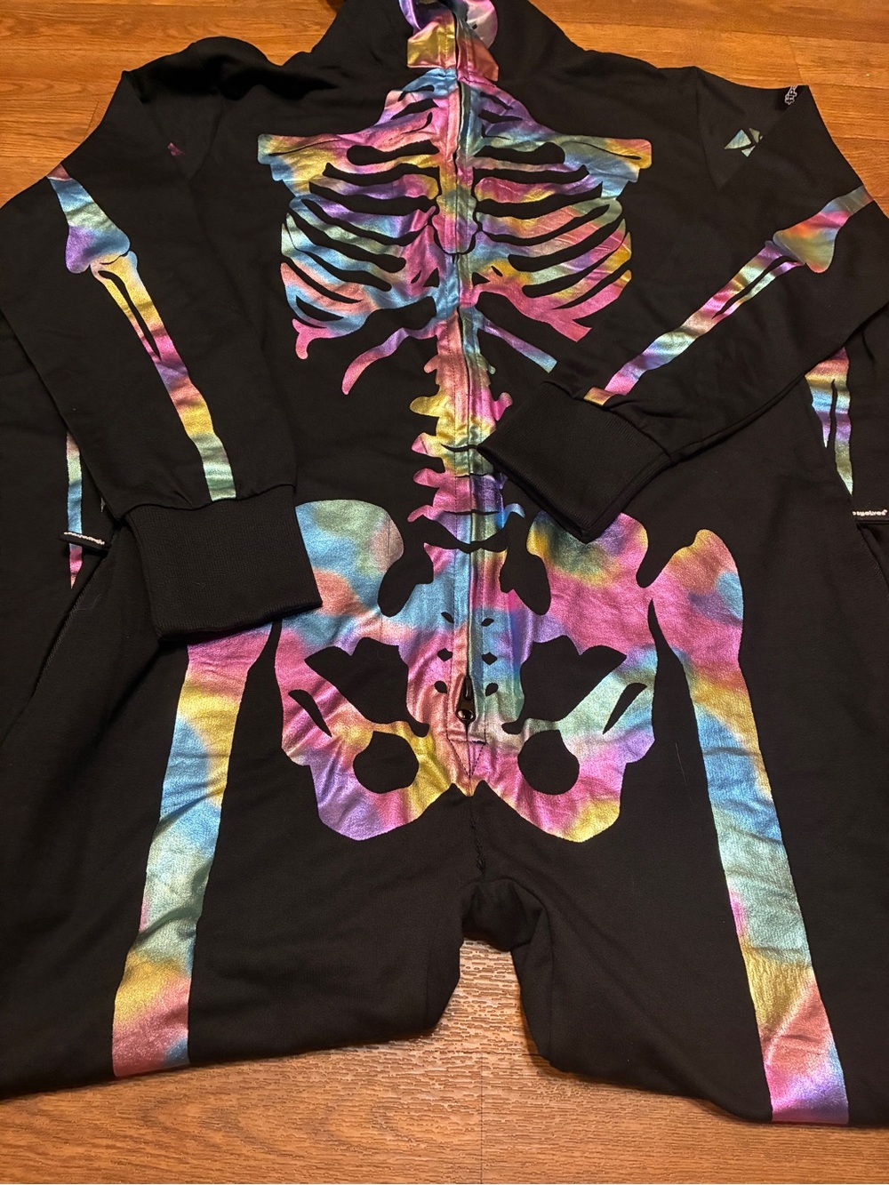 Men’s Black One-Piece Jumpsuit with Rainbow Skeleton Print Size Medium